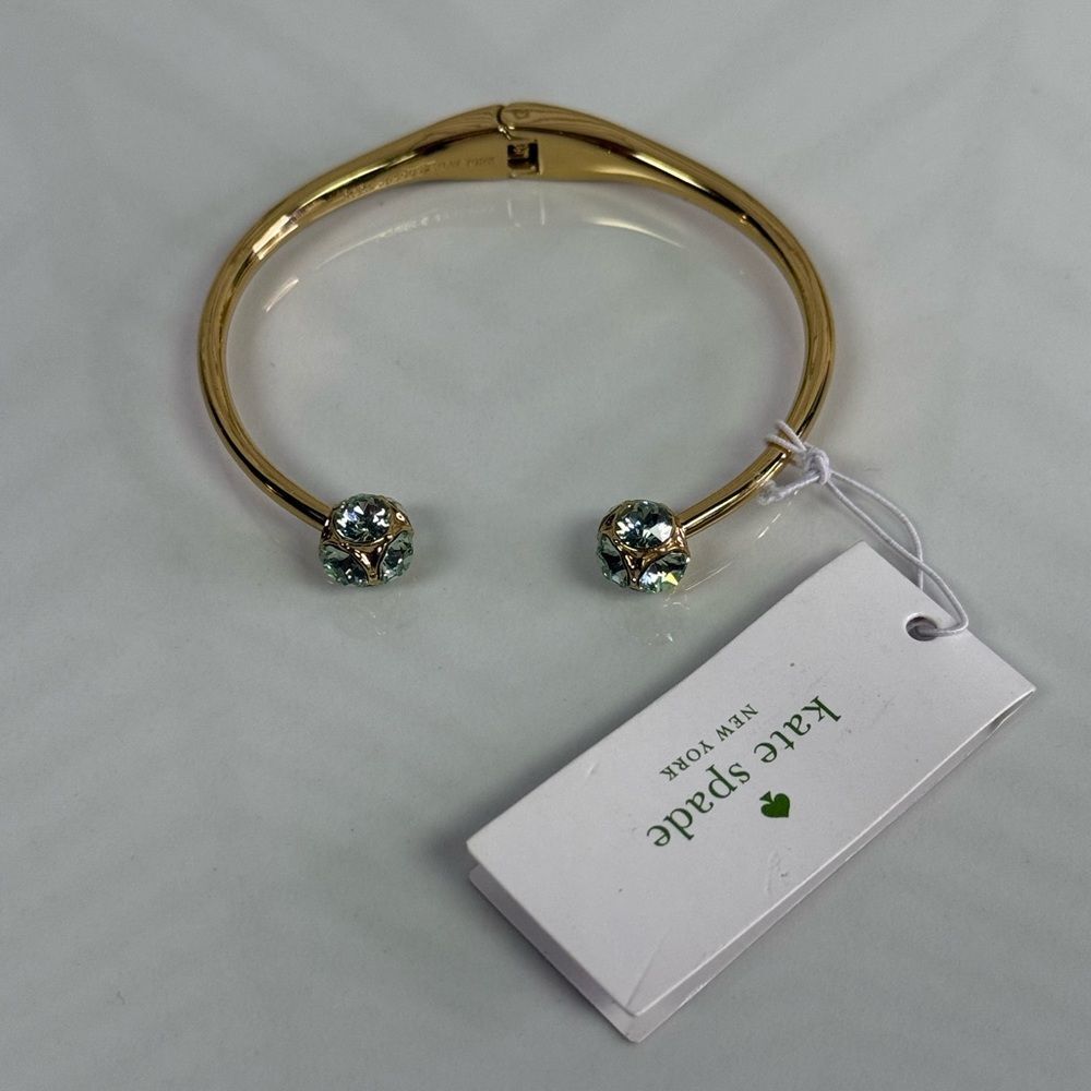NWT Kate Spade Lady Marmalade Mint Green Crystal Open Hinge Bracelet - Picture 4 of 4